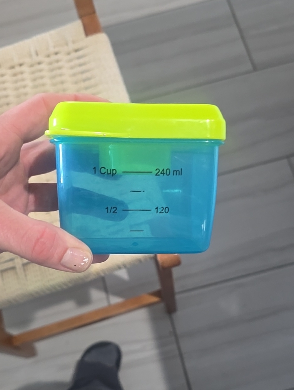 Neon Yellow Lid and Blue Plastic Food Storage Container